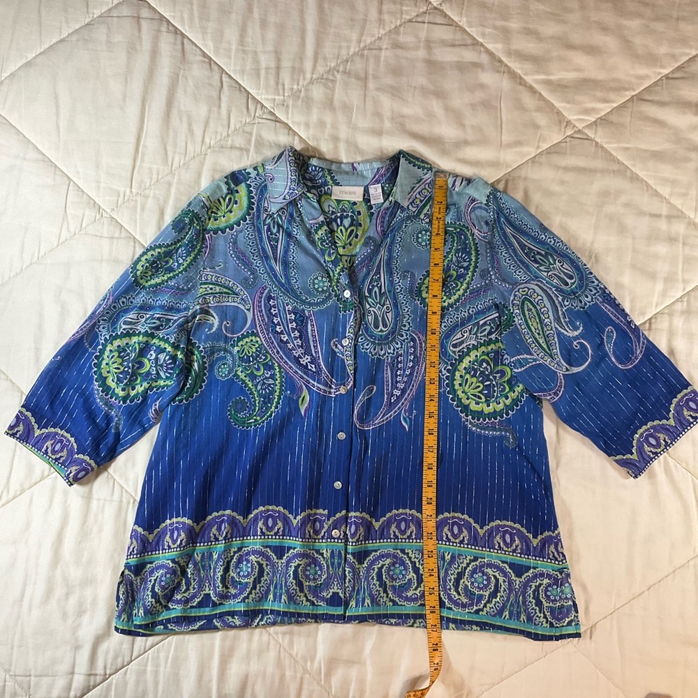 Chico's (3) Colorful Paisley Lightweight Print Button Down XL #2385